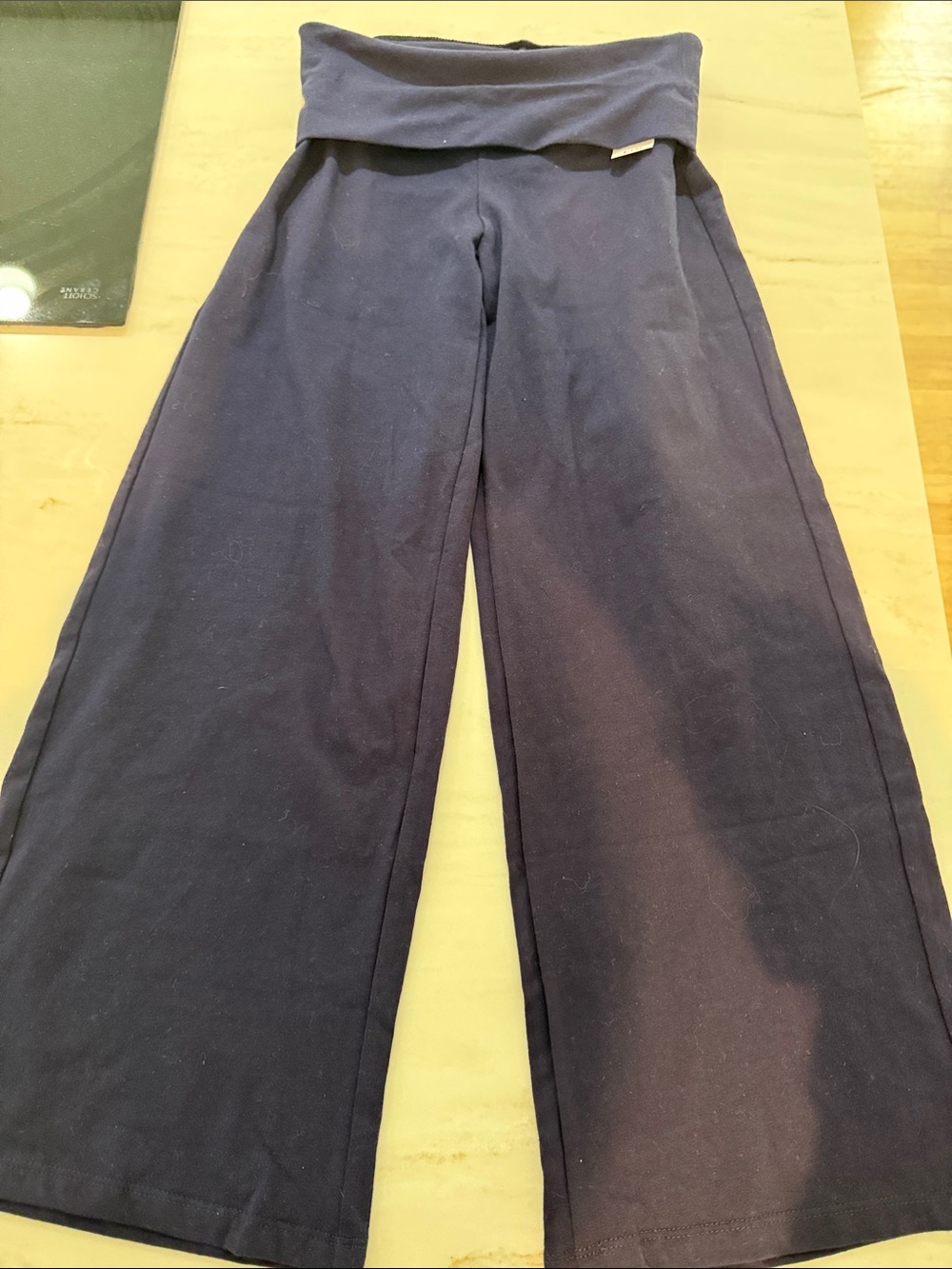Wide-Leg Fold-Over Waist Pants in Navy